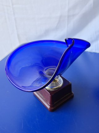 Sculture Vintage in Vetro Blu Design a Conchiglia