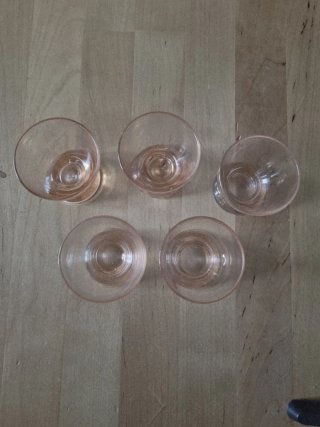 5 Bicchieri Liquore Cristallo Rosa Vintage