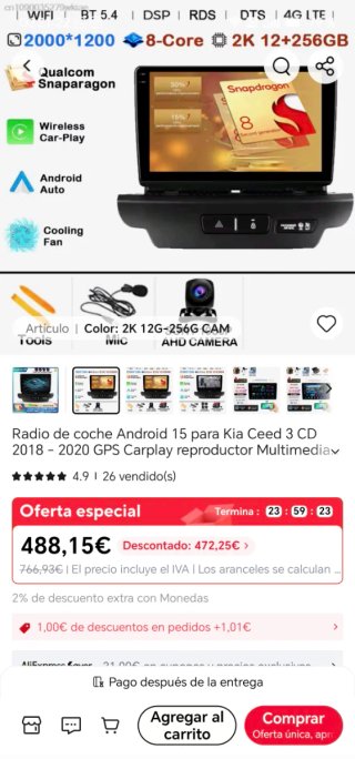 Pantalla Android 9" Kia Ceed MK3.* NO NEGOCIABLE*