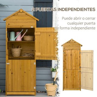 Armario Jardín Madera 191cm 3 Estantes 2 Puertas