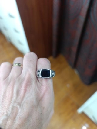 Anillo Plata Ley Negra Rectangular