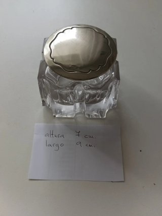 Caja joyero cristal tallado tapa plateada
