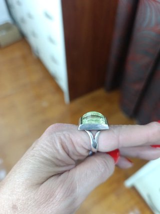 Anillo Plata Ley Rectangular Verde