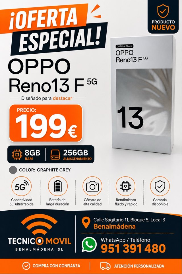 Oppo Reno13 F 5G 256GB Gris