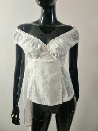 Nara Camicie vintage,blusa "milkmaid" a pois coton
