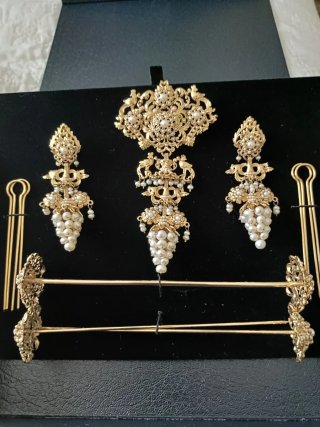 Aderezo Fallera Racimo baño oro, perlas cultivadas