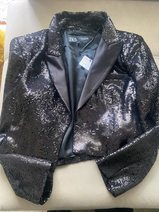 Chaqueta Zara Lentejuelas Negra Talla L