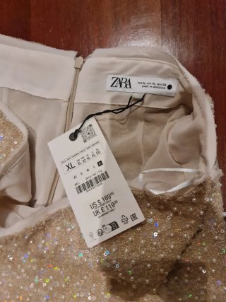 Falda recta de pedrería beige talla XL
