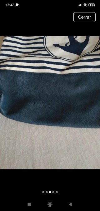 Bolso de playa rayas ancla polipiel y tela. Nuevo