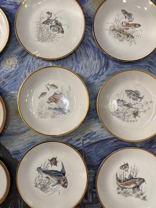 Set 12 Piatti Porcellana Pesci Vintage