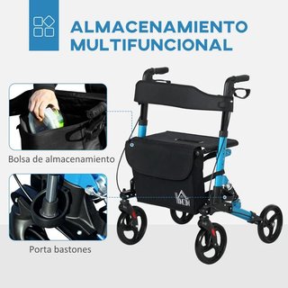 Andador Ancianos Plegable Aluminio 4 Ruedas Asient