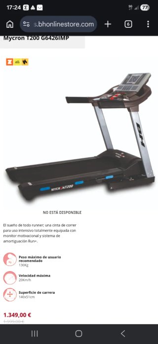Cinta de correr BH Fitness Mycron T200.