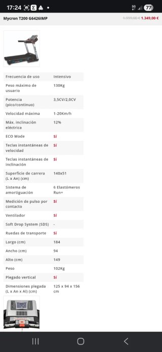 Cinta de correr BH Fitness Mycron T200.
