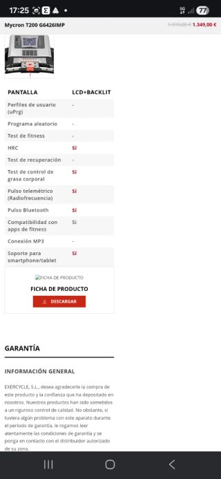 Cinta de correr BH Fitness Mycron T200.
