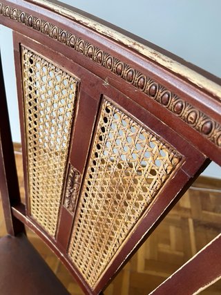 Juego de 2 Sillas de Madera con Rattan y Cuero