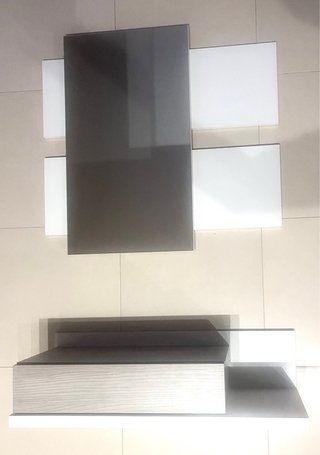 Conjunto entrada espejo y cajón gris/blanco