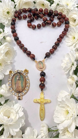 Rosario Obsidiana Caoba Virgen Guadalupe