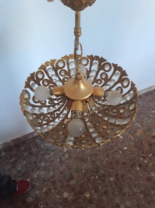 Lámpara colgante vintage cristal y metal dorado
