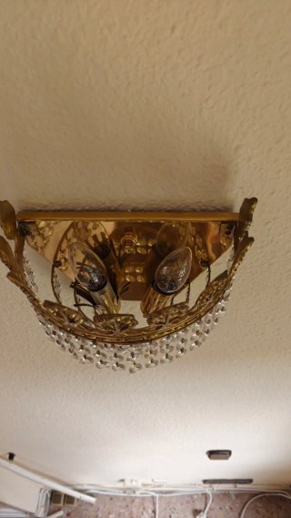 Applique a soffitto vintage dorato con cristalli
