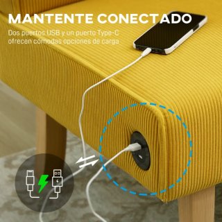 Divano a 2 posti HOMCOM giallo con USB