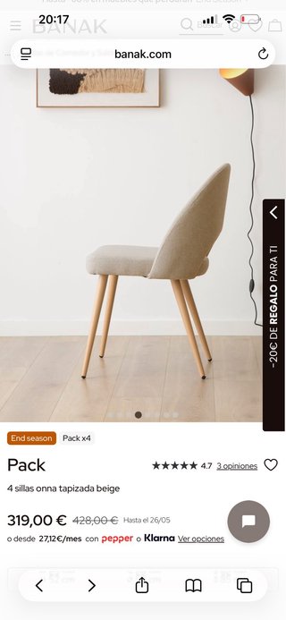 Sillas Banak de tela beige (cuatro unidades)