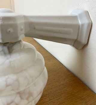 Applique da bagno antico, ceramica e cristallo di Murano