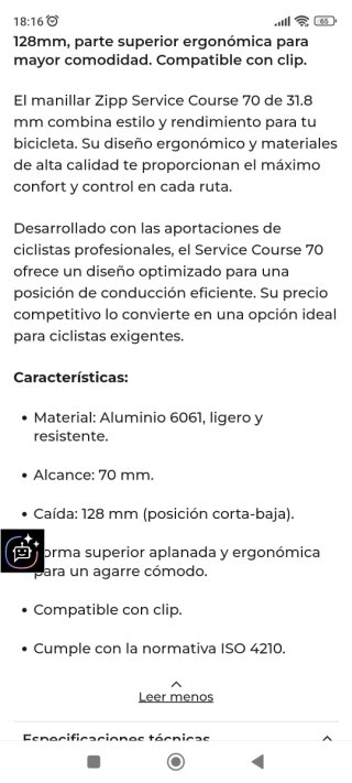 Manillar y potencia ZIPP  carretera