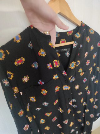 Blusa Zara Stampata Nera Taglia XS