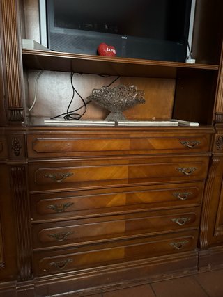 Mueble de salón antiguo madera y cristal