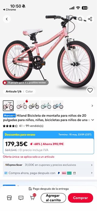 Bicicleta de niña Hiland 20 pulgadas