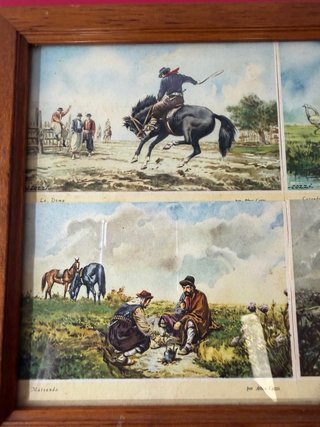 Coppia di quadri vintage con scene gauchi e rurali