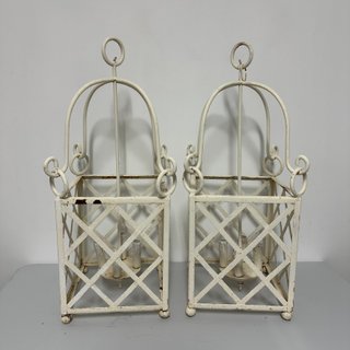 Pareja Candelabros Hierro Forjado Blancos
