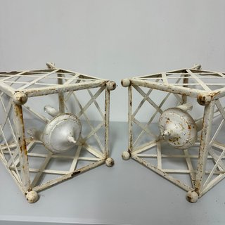 Pareja Candelabros Hierro Forjado Blancos