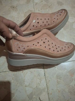 Zapatos HURLUN dorados y rosas con pedrería