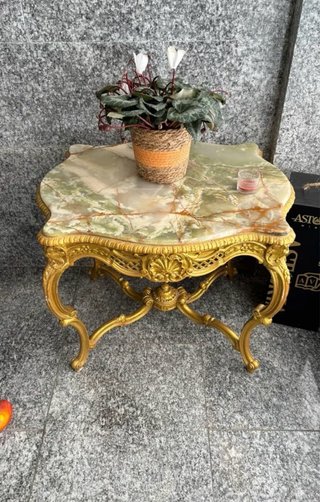 Tavolino vintage marmo verde e oro