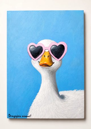Pato con gafas de corazón - Pintura acrílica