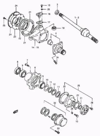 Rodamientos y retén eje delantero Suzuki Samurai
