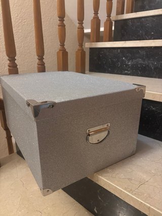 Caja grande purpurina plateada