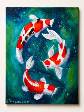 Cuadro de peces koi en acrílico