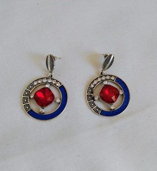 Pendientes Aro con Piedra Roja y Azul