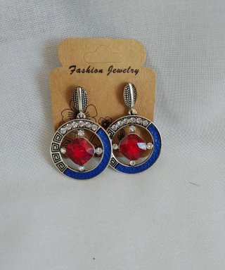 Pendientes Aro con Piedra Roja y Azul
