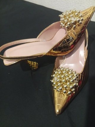 Zapatos de fiesta dorados mujer
