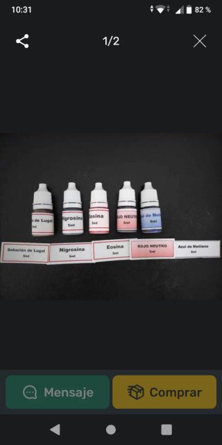 Pack 5 Colorantes Microscopia 5ml