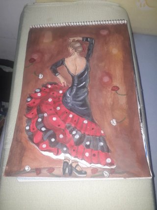 Pintura mujer flamenca lunares papel
