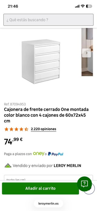 Cajonera blanca 4 cajones LEROY MERLIN Modelo ONE
