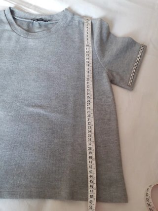 Maglietta Zara donna S grigia con strass