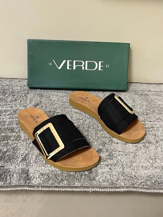 Ciabatte Verde Nere con Fibbia Oro Tg 38