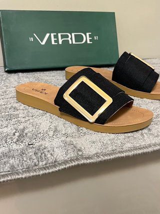Ciabatte Verde Nere con Fibbia Oro Tg 38