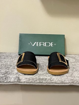 Ciabatte Verde Nere con Fibbia Oro Tg 38