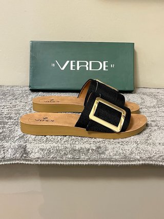 Ciabatte Verde Nere con Fibbia Oro Tg 38